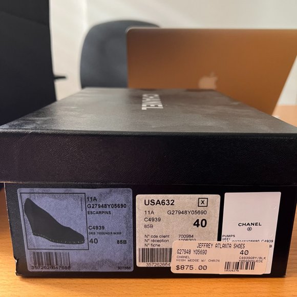 CHANEL New, Luxury Wedge, Closed Toe, Gray Suede w/ Blk Toe, EU Size 40 (10 US) - Picture 6 of 6